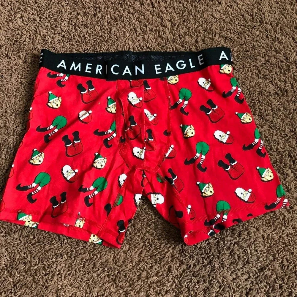 American Eagle Mens XL Red Santa‎ Elf Holiday Boxer Briefs Christmas Underwear